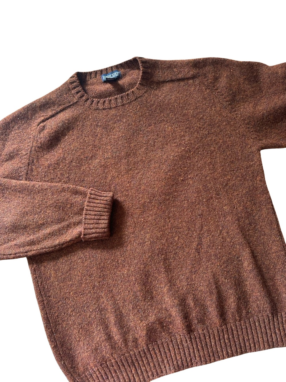 Lands’ End Shetland Wool Crewneck Sweater Brown Made in Scotland LT